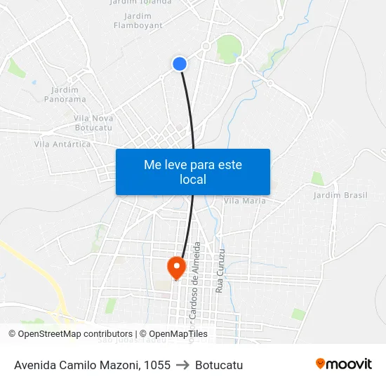 Avenida Camilo Mazoni, 1055 to Botucatu map