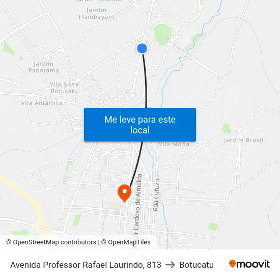 Avenida Professor Rafael Laurindo, 813 to Botucatu map