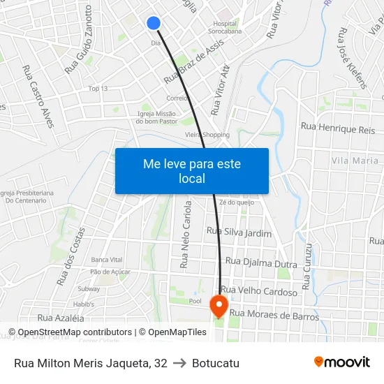 Rua Milton Meris Jaqueta, 32 to Botucatu map