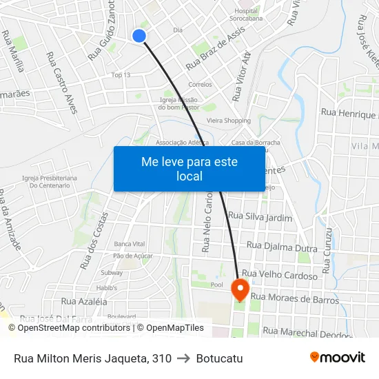 Rua Milton Meris Jaqueta, 310 to Botucatu map