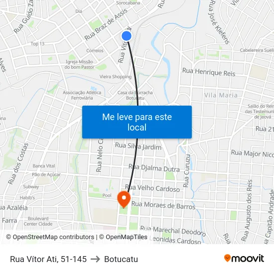 Rua Vítor Ati, 51-145 to Botucatu map
