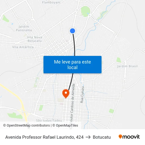 Avenida Professor Rafael Laurindo, 424 to Botucatu map