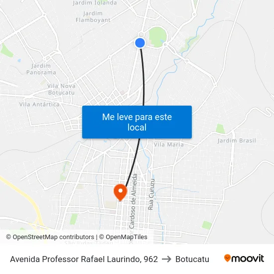 Avenida Professor Rafael Laurindo, 962 to Botucatu map