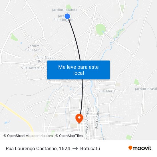 Rua Lourenço Castanho, 1624 to Botucatu map