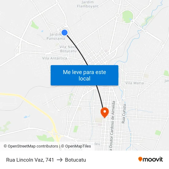 Rua Lincoln Vaz, 741 to Botucatu map