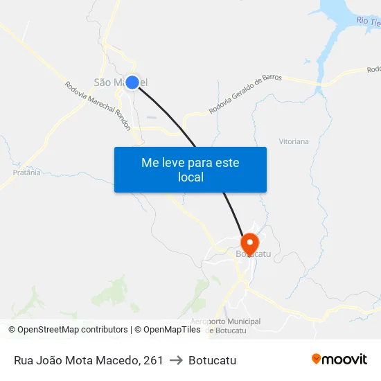 Rua João Mota Macedo, 261 to Botucatu map