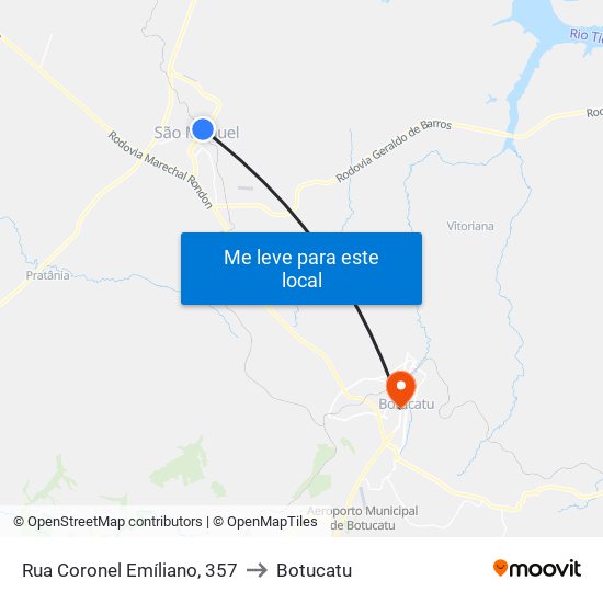 Rua Coronel Emíliano, 357 to Botucatu map