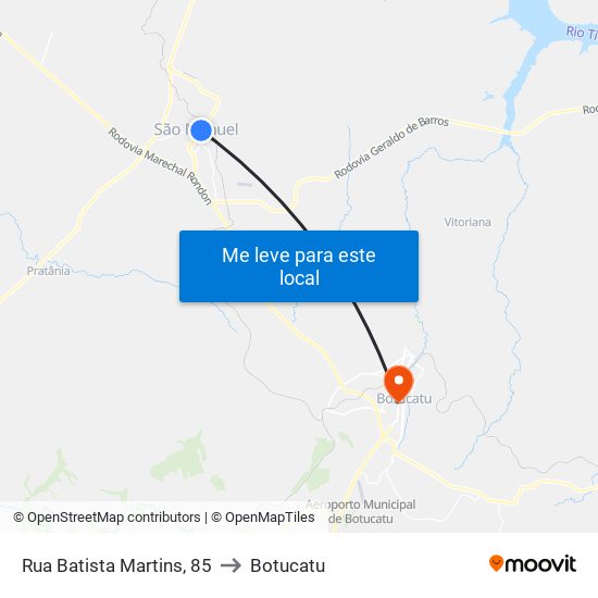 Rua Batista Martins, 85 to Botucatu map