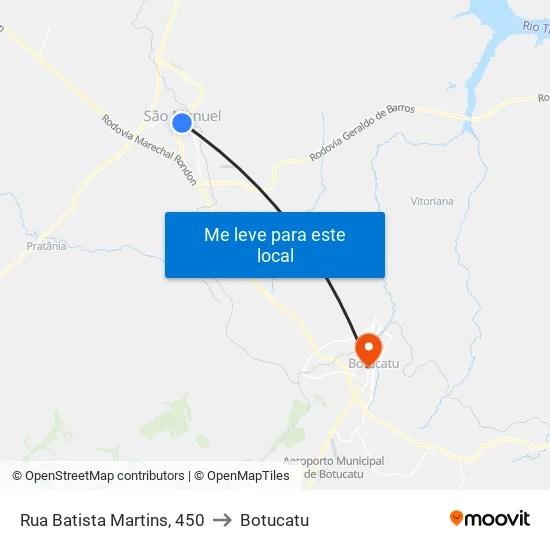 Rua Batista Martins, 450 to Botucatu map
