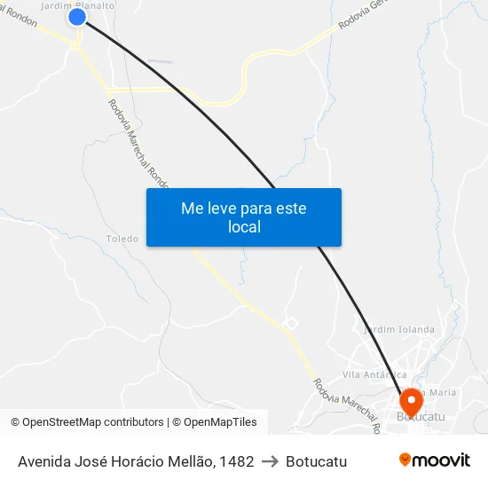 Avenida José Horácio Mellão, 1394 to Botucatu map