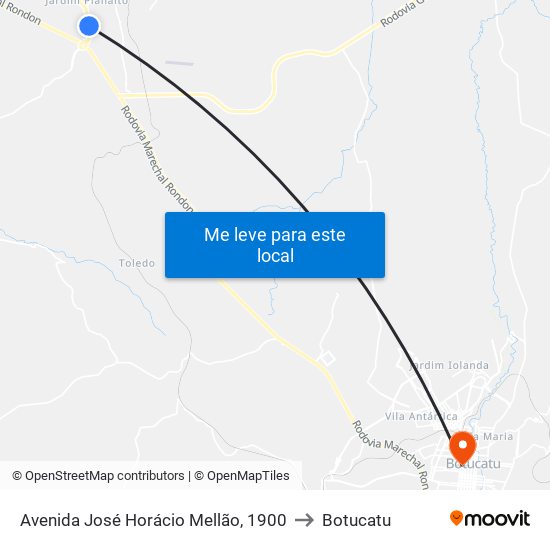 Avenida José Horácio Mellão, 1900 to Botucatu map