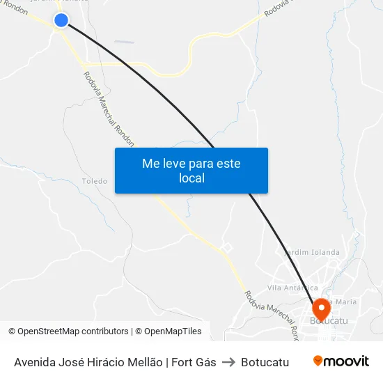 Avenida José Hirácio Mellão | Fort Gás to Botucatu map