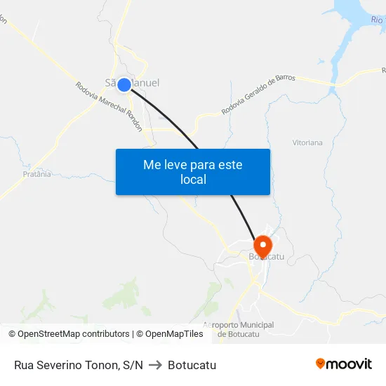 Rua Severino Tonon, S/N to Botucatu map
