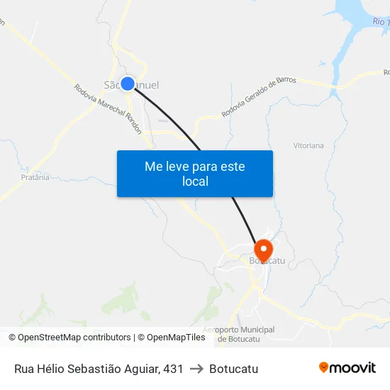 Rua Hélio Sebastião Aguiar, 431 to Botucatu map