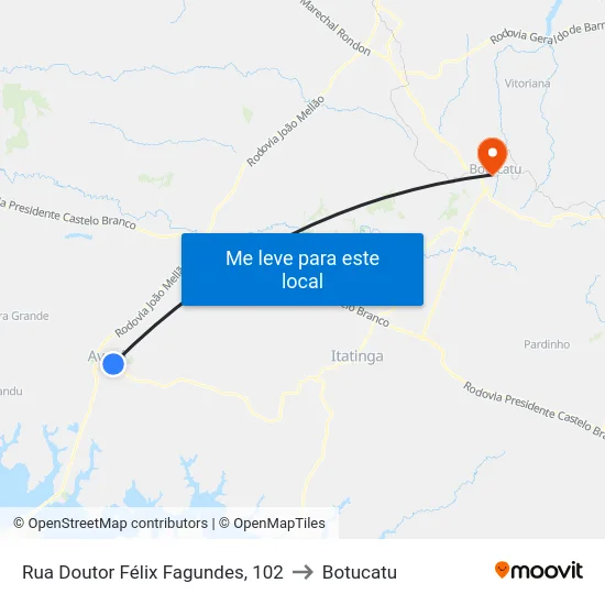 Rua Doutor Félix Fagundes, 102 to Botucatu map