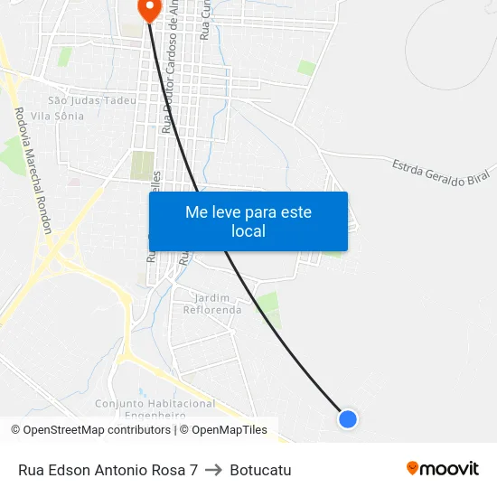 Rua Edson Antonio Rosa 7 to Botucatu map