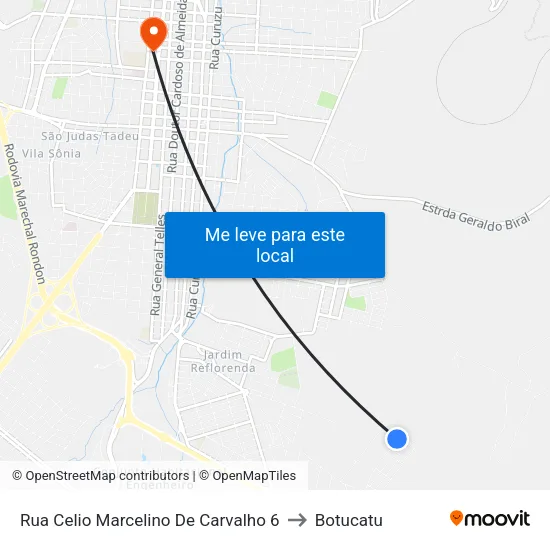 Rua Celio Marcelino De Carvalho 6 to Botucatu map