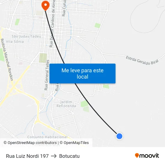 Rua Luiz Nordi 197 to Botucatu map