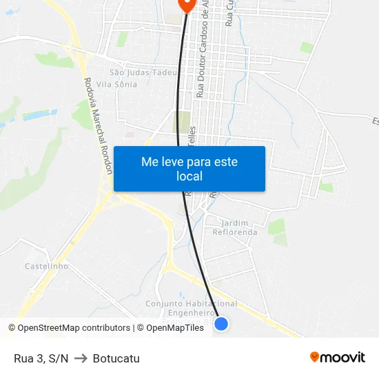 Rua 3, S/N to Botucatu map