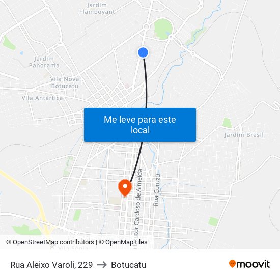 Rua Aleixo Varoli, 229 to Botucatu map