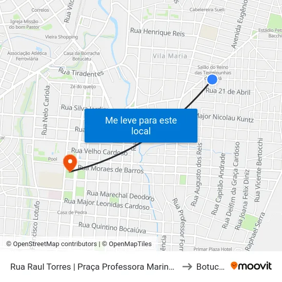 Rua Raul Torres | Praça Professora Marina Passos to Botucatu map