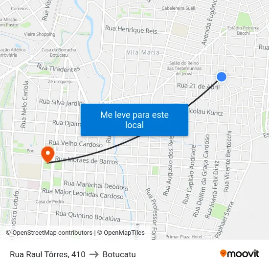 Rua Raul Tôrres, 410 to Botucatu map