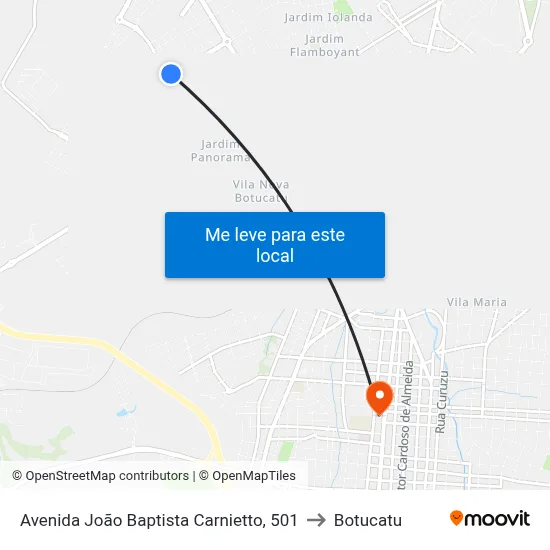 Avenida João Baptista Carnietto, 501 to Botucatu map
