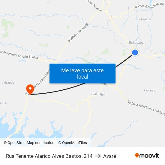 Rua Tenente Alarico Alves Bastos, 214 to Avaré map