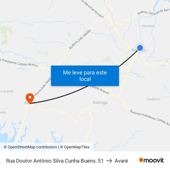 Rua Doutor Antônio Silva Cunha Bueno, 51 to Avaré map