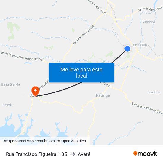 Rua Francisco Figueira, 135 to Avaré map