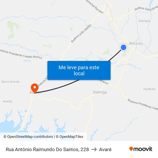 Rua Antônio Raimundo Do Santos, 228 to Avaré map