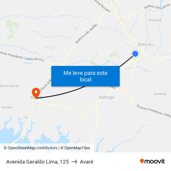 Avenida Geraldo Lima, 125 to Avaré map