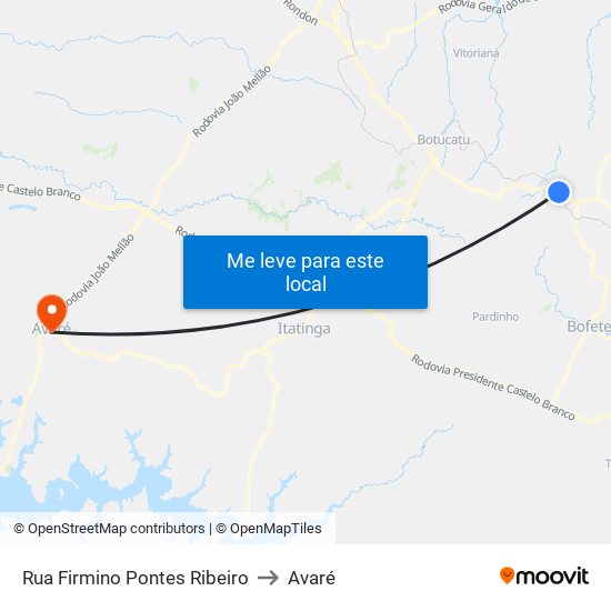 Rua Firmino Pontes Ribeiro to Avaré map