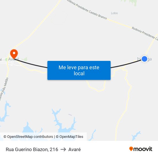 Rua Guerino Biazon, 216 to Avaré map