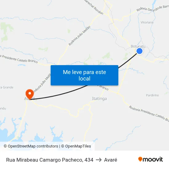 Rua Mirabeau Camargo Pacheco, 434 to Avaré map