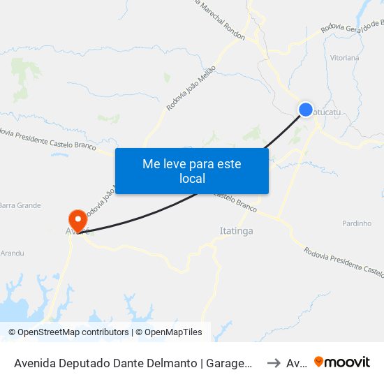 Avenida Deputado Dante Delmanto | Garagem Reta Transportes to Avaré map