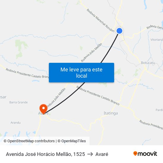 Avenida José Horácio Mellão, 1525 to Avaré map