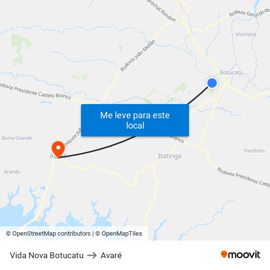 Vida Nova Botucatu to Avaré map