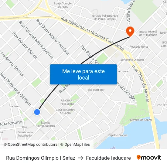 Rua Domingos Olímpio | Sefaz to Faculdade Ieducare map