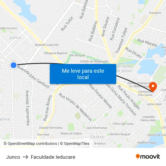 Junco to Faculdade Ieducare map