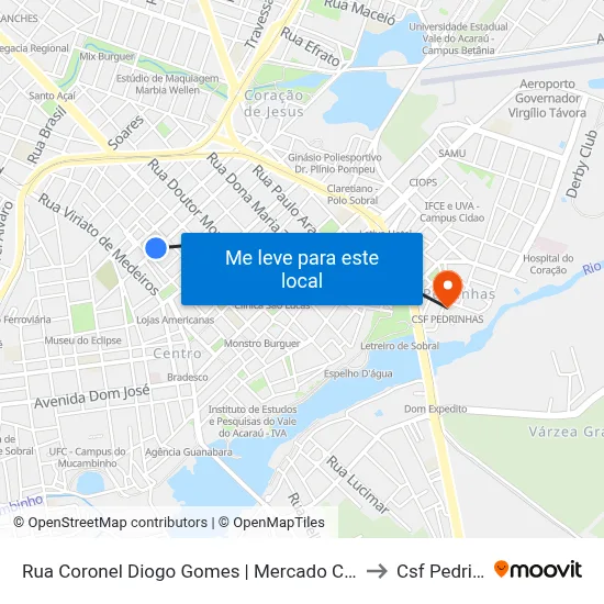Rua Coronel Diogo Gomes | Mercado Central - Centro to Csf Pedrinhas map