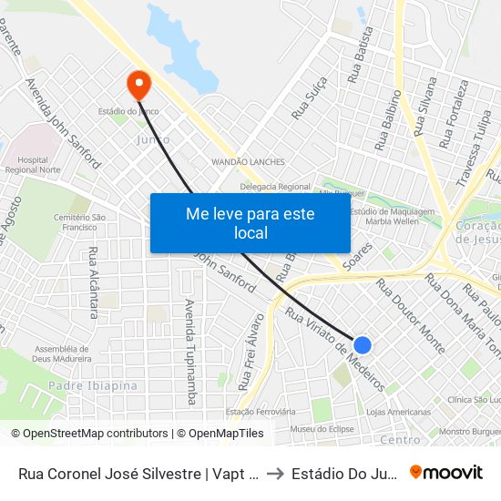 Rua Coronel José Silvestre | Vapt Vupt to Estádio Do Junco map