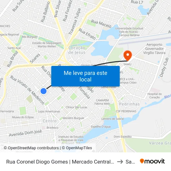 Rua Coronel Diogo Gomes | Mercado Central - Centro to Samu map