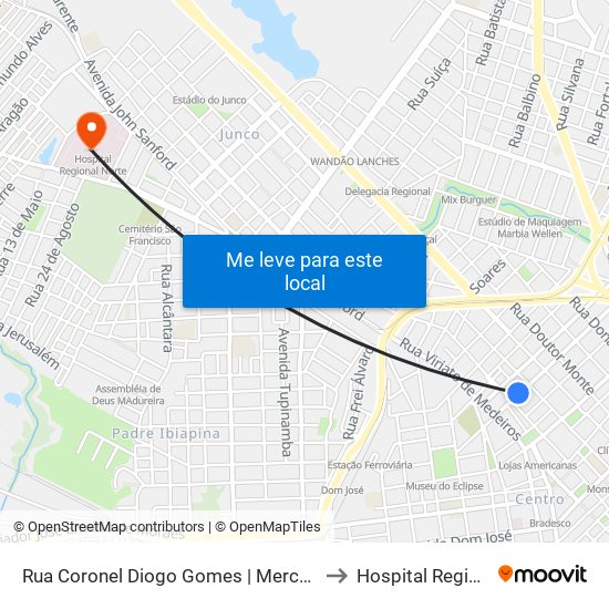 Rua Coronel Diogo Gomes | Mercado Central - Centro to Hospital Regional Norte map