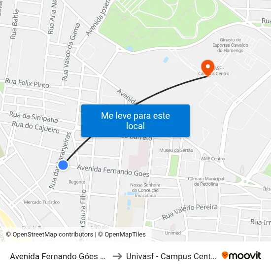 Avenida Fernando Góes 61 to Univasf - Campus Centro map