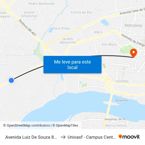 Avenida Luiz De Souza 880 to Univasf - Campus Centro map