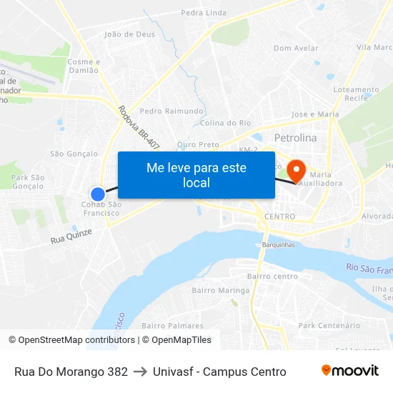 Rua Do Morango 382 to Univasf - Campus Centro map