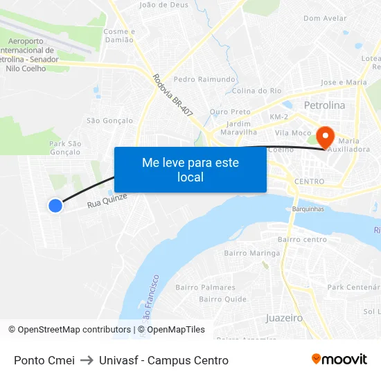 Ponto Cmei to Univasf - Campus Centro map