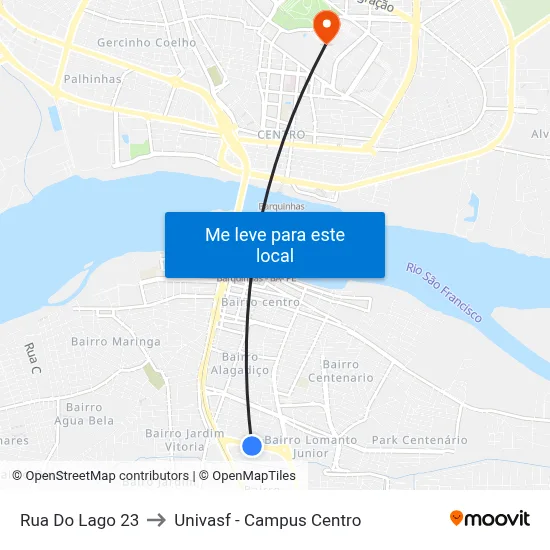 Rua Do Lago 23 to Univasf - Campus Centro map