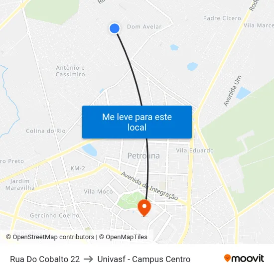 Rua Do Cobalto 22 to Univasf - Campus Centro map